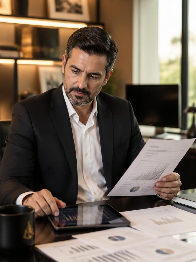 Especialista em consultoria tributária analisando relatórios fiscais