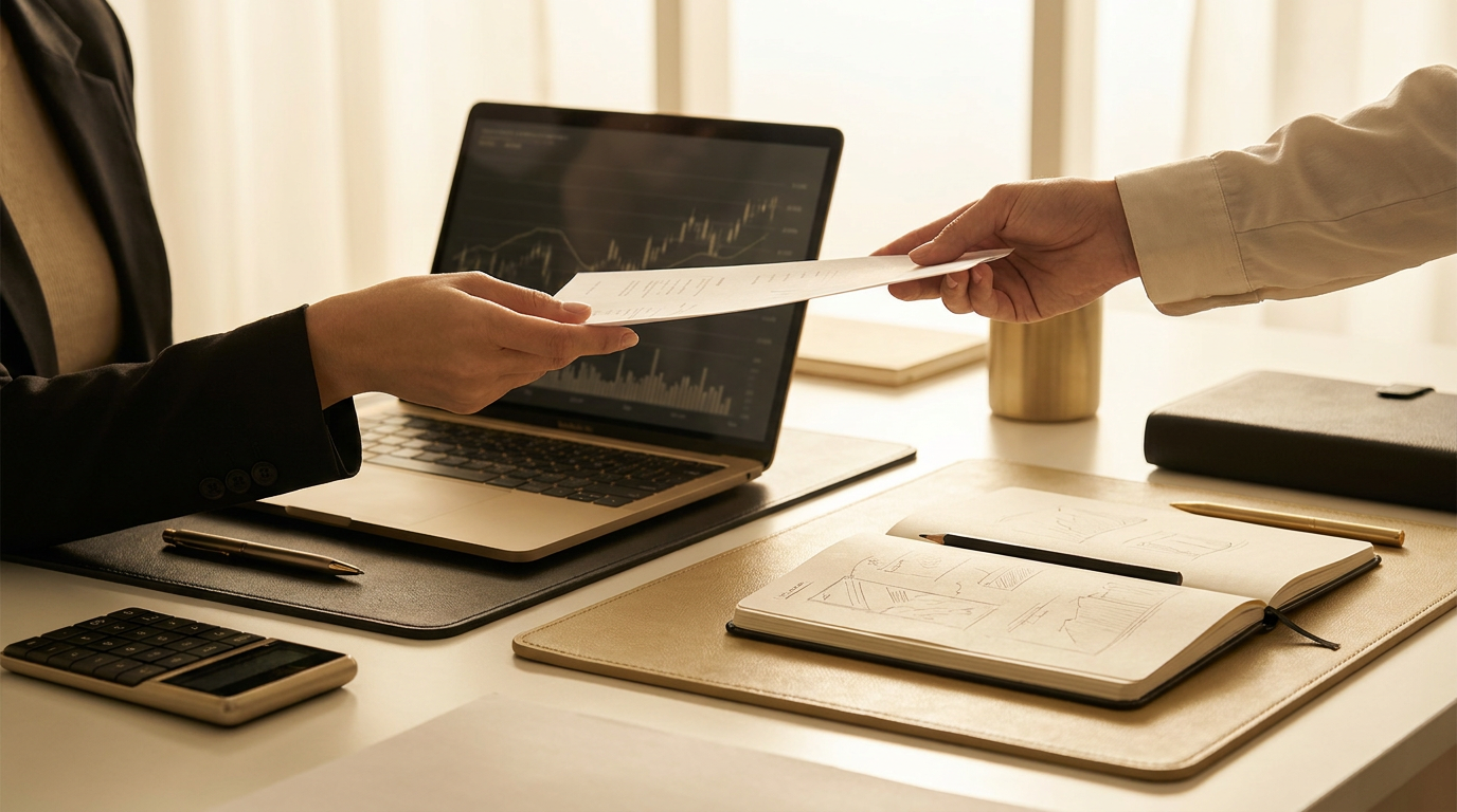Gestor de agência de marketing analisando gráficos financeiros e relatórios de BPO Financeiro em um tablet.