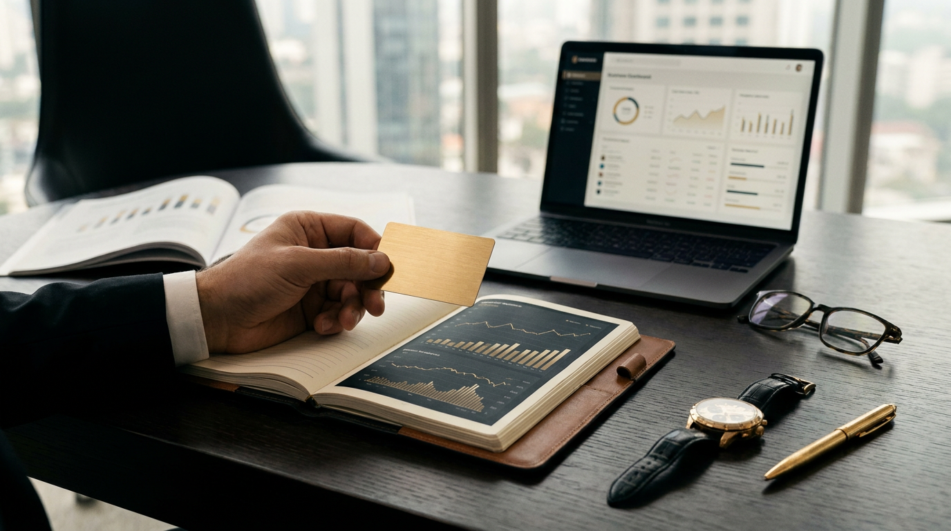 Empresário em ambiente profissional de escritório, transmitindo confiança e autoridade em sua comunicação.
